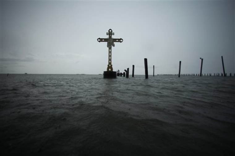 The Hurricane Katrina Memorial for St. Bernard Parish is seen in Shell Beach, La., one day before the fifth anniversary of the storm, which took over 1,000 lives and devastated the region, Saturday, Aug. 28, 2010. (AP Photo/Gerald Herbert)
